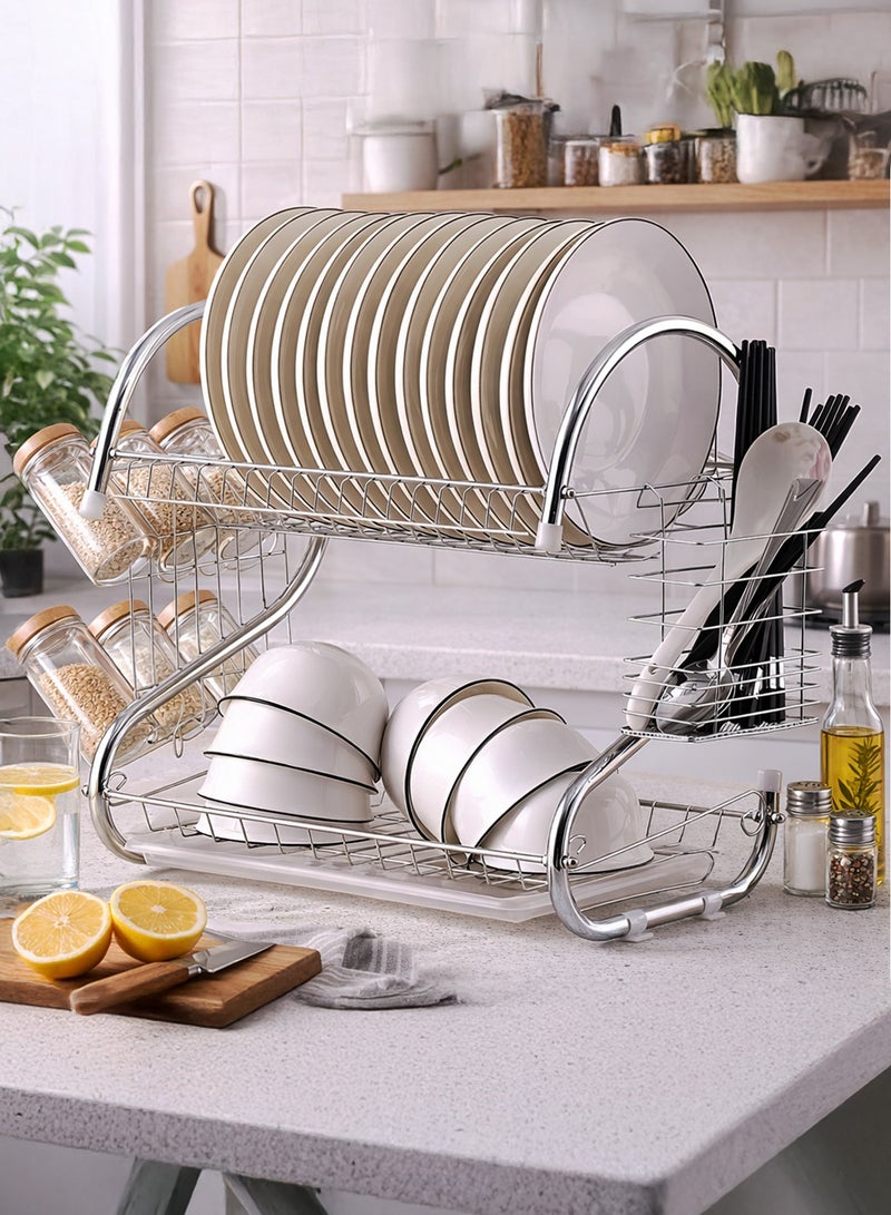 Toshionics 2 Layers Over The Sink Drying Organizer Storage Rack Plate Holder Cutlery Stand Drying Utensil With Drip Tray - Image 1